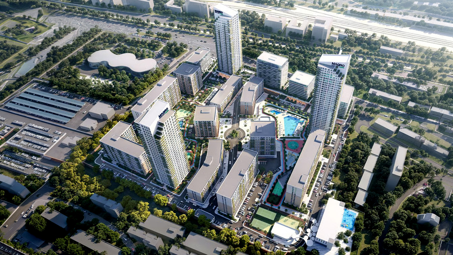 MAQRO City Tbilisi masterplan – 17 buildings, internal pedestrian network and central green spaces